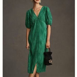 By Anthropologie V-Neck Pleated Slim Midi Dress